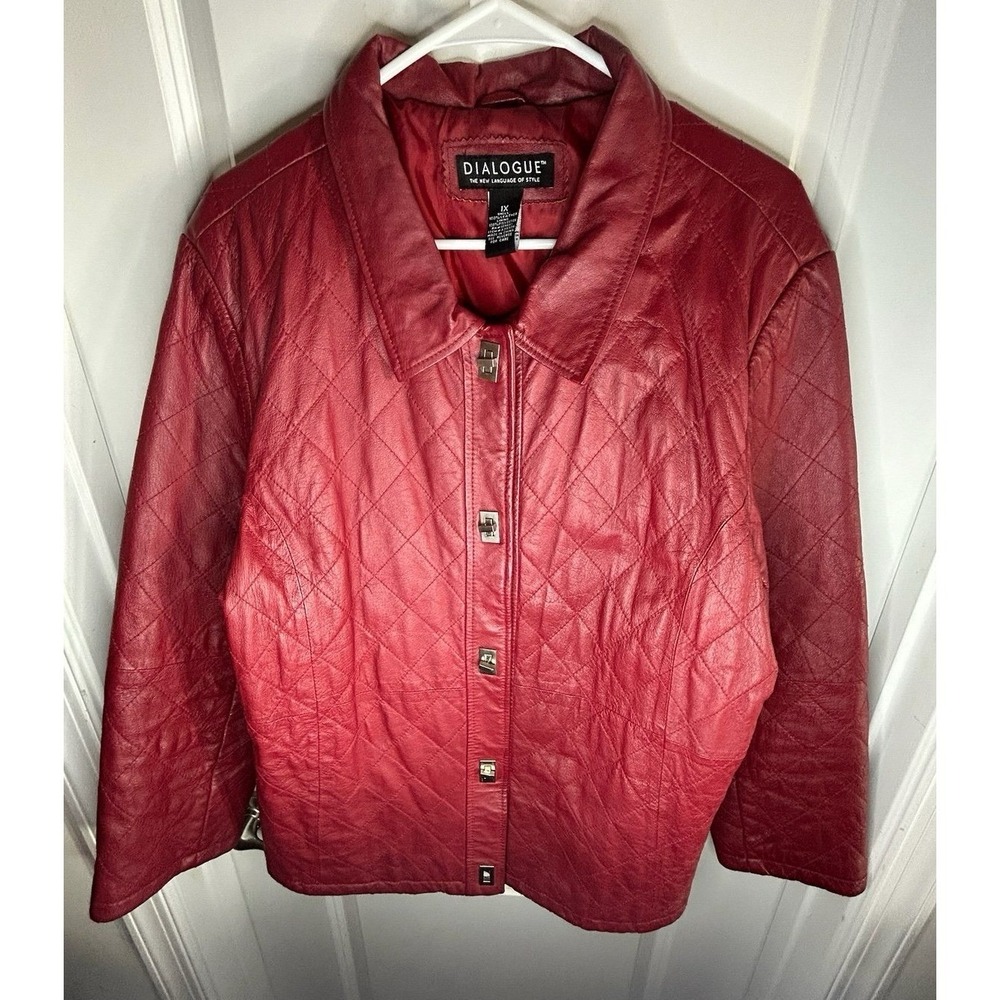 Vintage Y2k Dialouge Quilted Wine Red Leather Full Clasp Jacket Sz Women's 1X